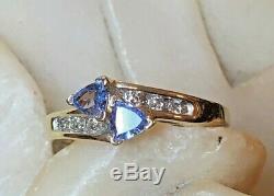 Vintage Estate 14k Gold Tanzanite Diamond Ring Trillion Cut Designer Signed Adl