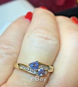 Vintage Estate 14k Gold Tanzanite Diamond Ring Trillion Cut Designer Signed Adl