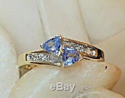 Vintage Estate 14k Gold Tanzanite Diamond Ring Trillion Cut Designer Signed Adl