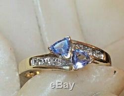 Vintage Estate 14k Gold Tanzanite Diamond Ring Trillion Cut Designer Signed Adl