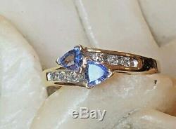 Vintage Estate 14k Gold Tanzanite Diamond Ring Trillion Cut Designer Signed Adl