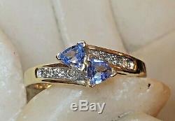 Vintage Estate 14k Gold Tanzanite Diamond Ring Trillion Cut Designer Signed Adl