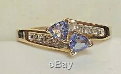 Vintage Estate 14k Gold Tanzanite Diamond Ring Trillion Cut Designer Signed Adl