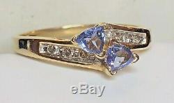 Vintage Estate 14k Gold Tanzanite Diamond Ring Trillion Cut Designer Signed Adl