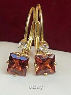 Vintage Estate 14k Gold Toumaline White Quartz Earring Signed Fi Gemstone