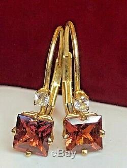 Vintage Estate 14k Gold Toumaline White Quartz Earring Signed Fi Gemstone