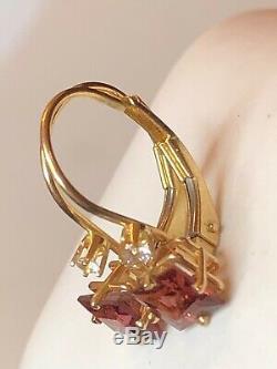 Vintage Estate 14k Gold Toumaline White Quartz Earring Signed Fi Gemstone