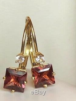 Vintage Estate 14k Gold Toumaline White Quartz Earring Signed Fi Gemstone