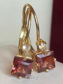 Vintage Estate 14k Gold Toumaline White Quartz Earring Signed Fi Gemstone