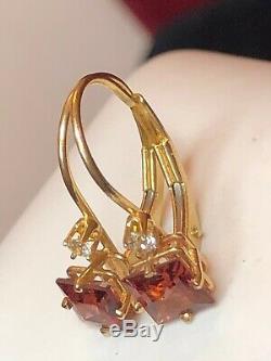 Vintage Estate 14k Gold Toumaline White Quartz Earring Signed Fi Gemstone