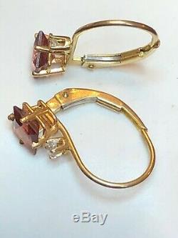 Vintage Estate 14k Gold Toumaline White Quartz Earring Signed Fi Gemstone