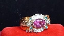 Vintage Estate 14k Gold Tourmaline Blue & White Diamond Ring Designer Signed Nh