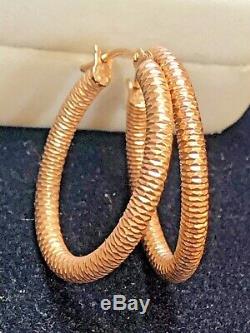 Vintage Estate 14k Rose Gold Hoop Earrings Made In Italy Signed Textured