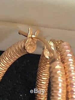 Vintage Estate 14k Rose Gold Hoop Earrings Made In Italy Signed Textured