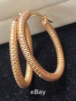 Vintage Estate 14k Rose Gold Hoop Earrings Made In Italy Signed Textured