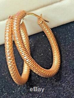 Vintage Estate 14k Rose Gold Hoop Earrings Made In Italy Signed Textured