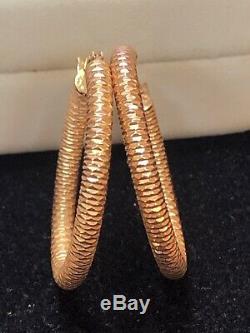 Vintage Estate 14k Rose Gold Hoop Earrings Made In Italy Signed Textured