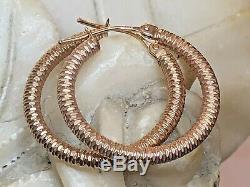 Vintage Estate 14k Rose Gold Hoop Earrings Made In Italy Signed Textured
