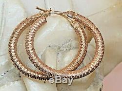 Vintage Estate 14k Rose Gold Hoop Earrings Made In Italy Signed Textured