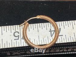 Vintage Estate 14k Rose Gold Hoop Earrings Made In Italy Signed Textured
