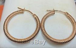 Vintage Estate 14k Rose Gold Hoop Earrings Made In Italy Signed Textured