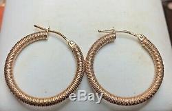 Vintage Estate 14k Rose Gold Hoop Earrings Made In Italy Signed Textured