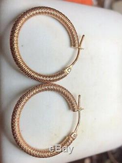 Vintage Estate 14k Rose Gold Hoop Earrings Made In Italy Signed Textured