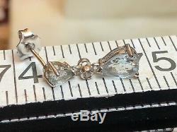 Vintage Estate 14k White Gold Aquamarine Diamond Earring Wedding Signed Adl Drop