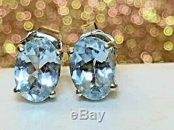 Vintage Estate 14k White Gold Aquamarine Earrings Gemstone Stud Designer Signed