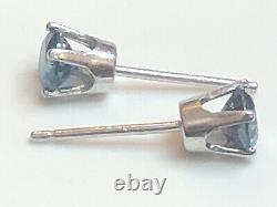 Vintage Estate 14k White Gold Blue Diamond Earring Designer Signed Aj Earrings