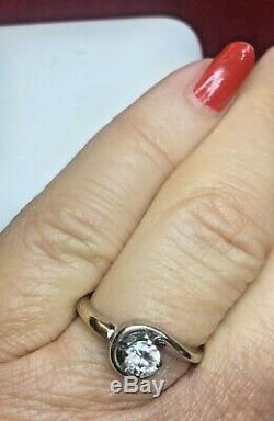Vintage Estate 14k White Gold Diamond Ring Engagement Wedding Signed Art Carved