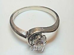 Vintage Estate 14k White Gold Diamond Ring Engagement Wedding Signed Art Carved