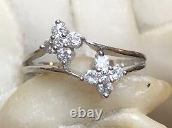 Vintage Estate 14k White Gold Diamond Ring Flower 585 Designer Signed E J