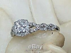 Vintage Estate 14k White Gold Diamond Ring Halo Engagement Signed Vera Wang