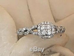 Vintage Estate 14k White Gold Diamond Ring Halo Engagement Signed Vera Wang