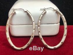 Vintage Estate 14k White Gold Hoop Earrings Designer Signed F S Oval Hoops