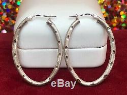 Vintage Estate 14k White Gold Hoop Earrings Designer Signed F S Oval Hoops