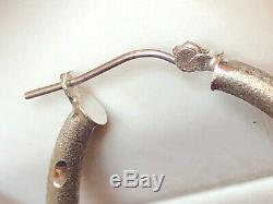 Vintage Estate 14k White Gold Hoop Earrings Designer Signed F S Oval Hoops