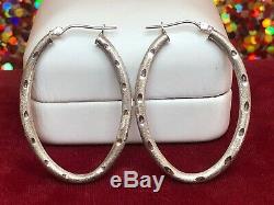 Vintage Estate 14k White Gold Hoop Earrings Designer Signed F S Oval Hoops