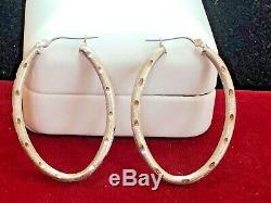 Vintage Estate 14k White Gold Hoop Earrings Designer Signed F S Oval Hoops