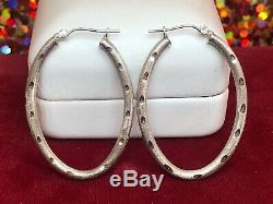 Vintage Estate 14k White Gold Hoop Earrings Designer Signed F S Oval Hoops