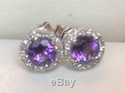 Vintage Estate 14k White Gold Natural Amethyst Diamond Earrings Signed D. D