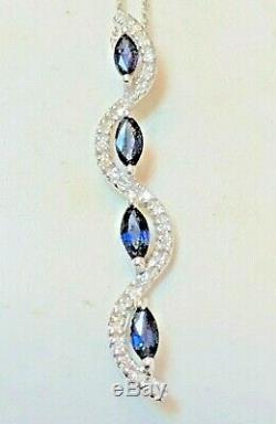 Vintage Estate 14k White Gold Natural Blue Sapphire Diamond Pendant Signed Thl