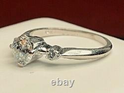 Vintage Estate 14k White Gold Natural Diamond Ring Engagement Wedding Signed