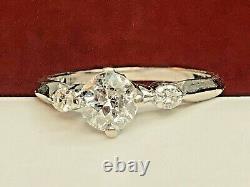 Vintage Estate 14k White Gold Natural Diamond Ring Engagement Wedding Signed