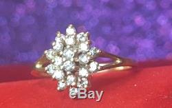 Vintage Estate 14k Yellow Gold Diamond Cluster Ring Designer Signed Igc