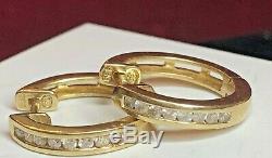 Vintage Estate 14k Yellow Gold Diamond Earrings Huggies Designer Signed Ea