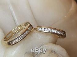 Vintage Estate 14k Yellow Gold Diamond Earrings Huggies Designer Signed Ea