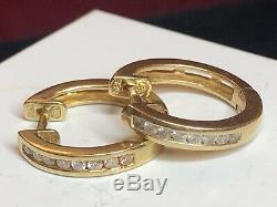 Vintage Estate 14k Yellow Gold Diamond Earrings Huggies Designer Signed Ea