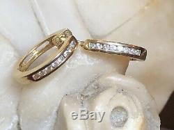 Vintage Estate 14k Yellow Gold Diamond Earrings Huggies Designer Signed Ea